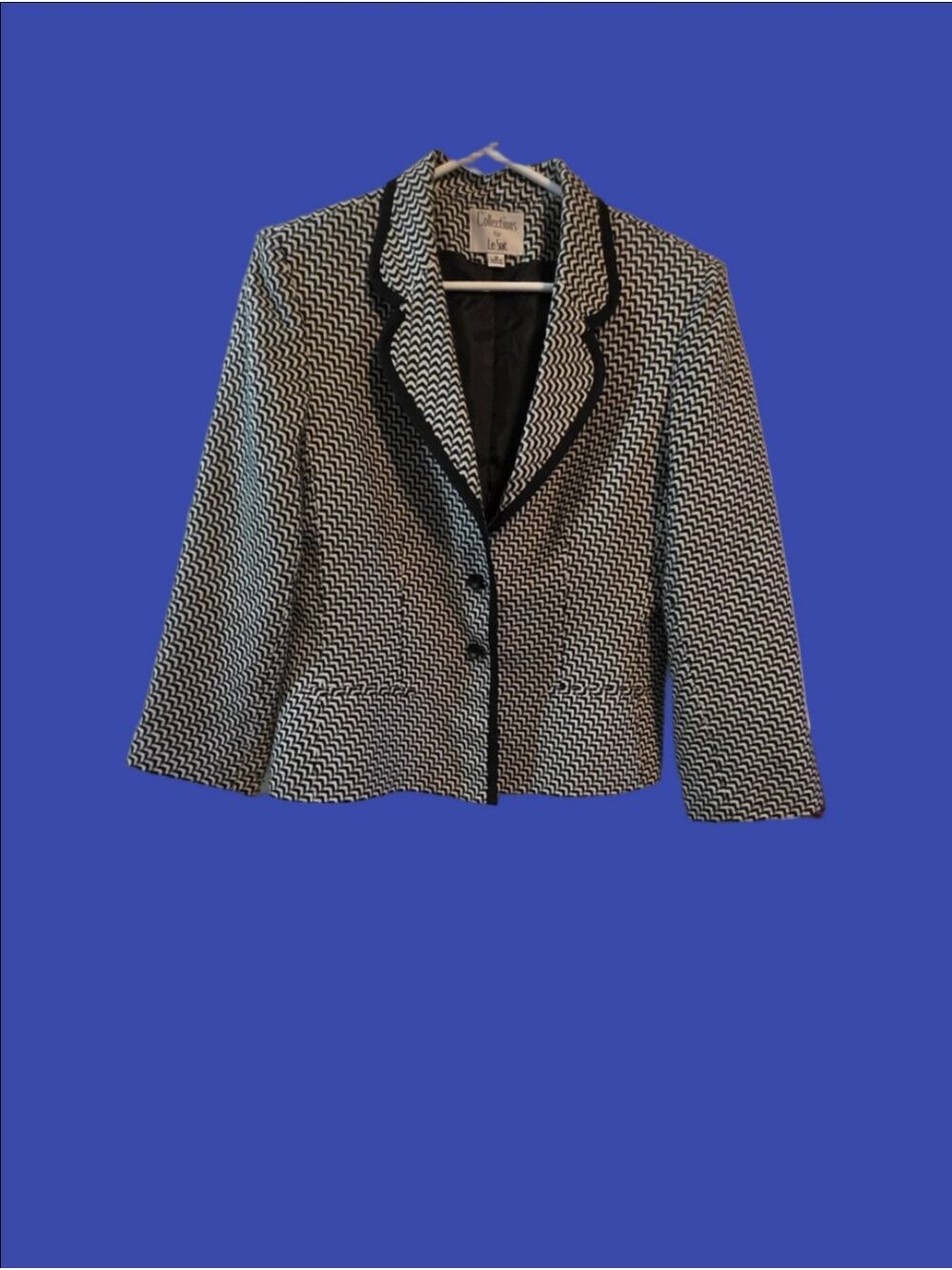 4/$67 Deal! Vintage Le Suit Black and White Zigzag Blazer